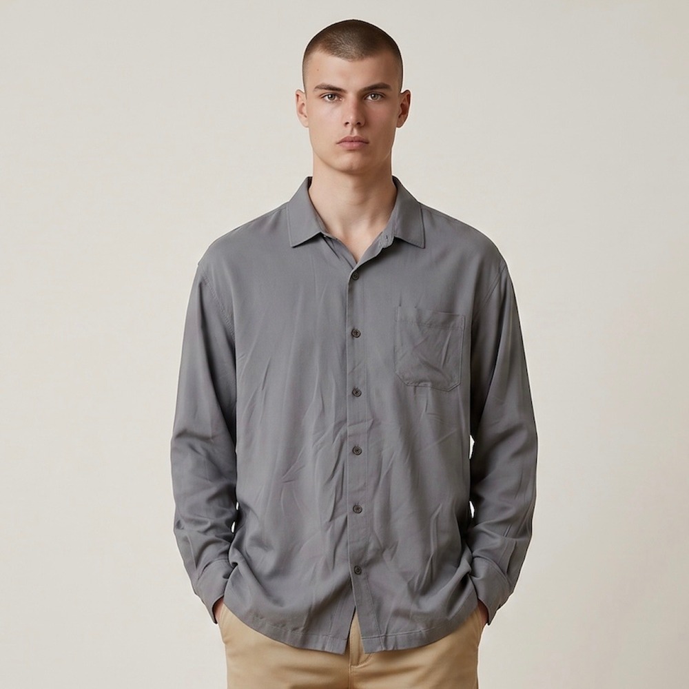 Tommy Bahama Silk Wool Blend Camp Shirt Mens 3XB Grey Long‎ Sleeve Luxury Resort